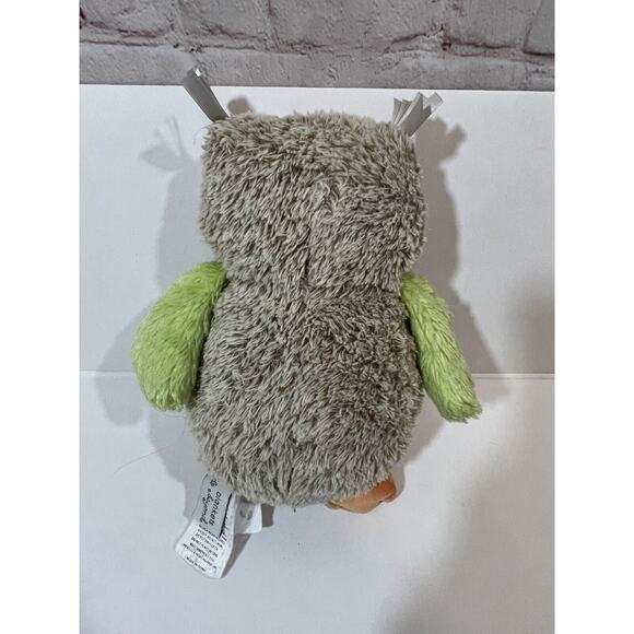 Blankets and Beyond Plush Owl Rattle Tan Cream Green Stuffed Animal Lovey 11” - Picture 2 of 3